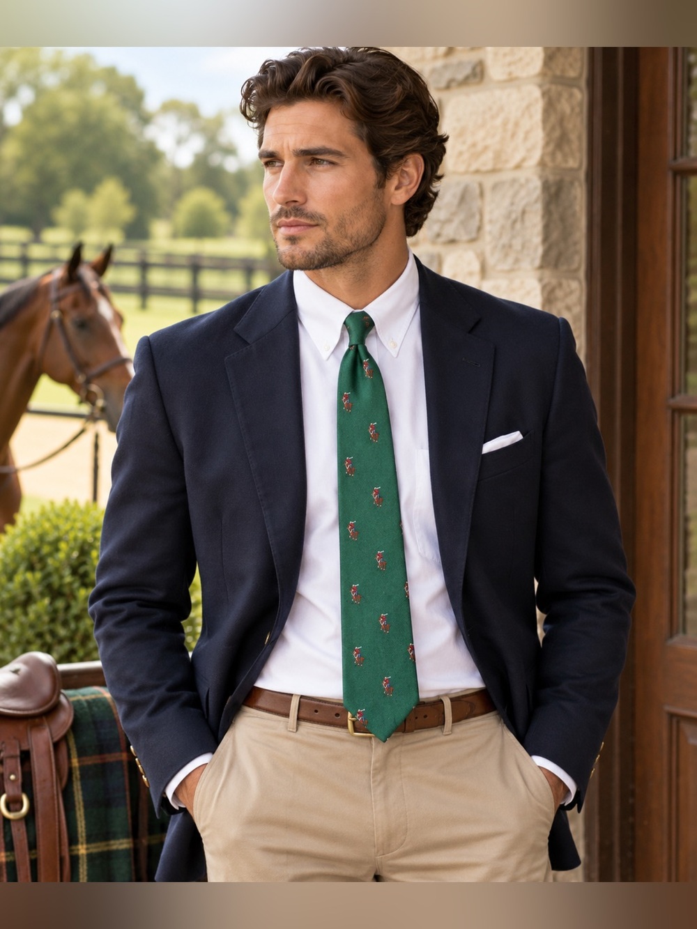 Vintage Resilio 100% Silk Green Polo Horse Tie